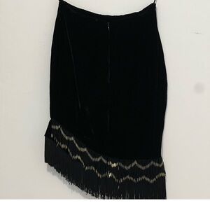 Vintage Frissons Paris velvet fringe & beaded Black Women's Skirt